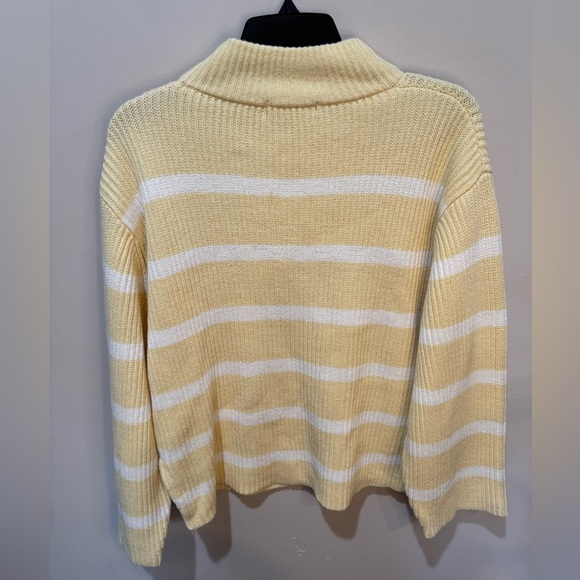 Moussy mock neck sweater cotton blend yellow white striped OS‎ - Picture 2 of 6